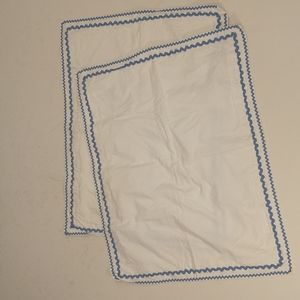 White Cotton Pillow Sham Pair Blue Ric Rac Trim Pottery Barn Standard Portugal